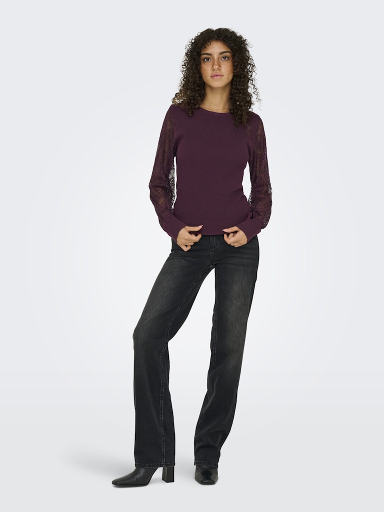 Onlperry Life Ls Mix O-neck Knt - Bordeaux