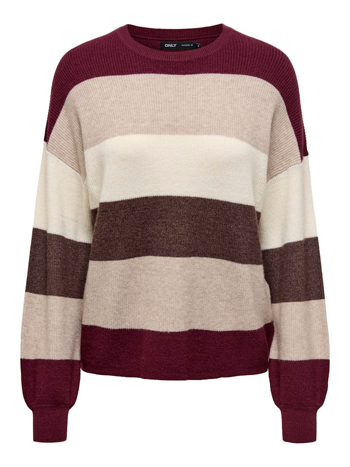 Onlatia L/s Stripe Pullover Knt Noos - Rood Dessin