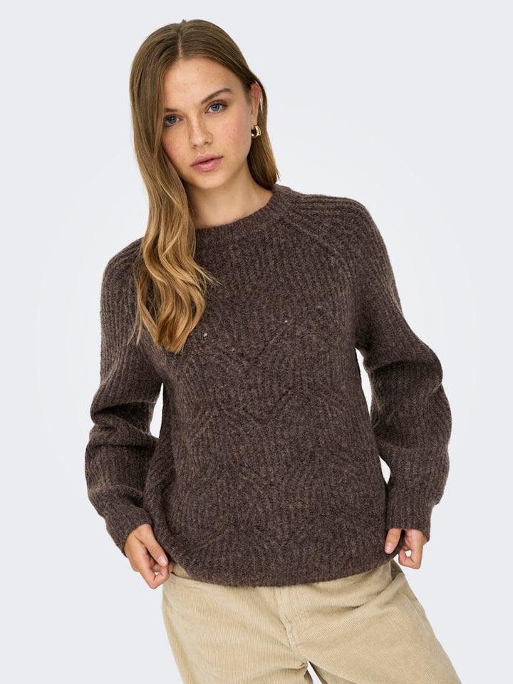 Onlgila Life Ls Structure O-neck Bf Knt - Bruin