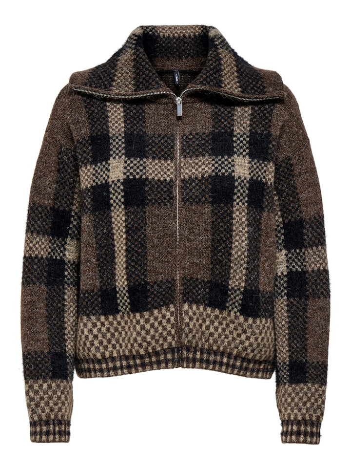 Onlmaroon Ls Zip Collar Cardigan Knt - Bruin Dessin