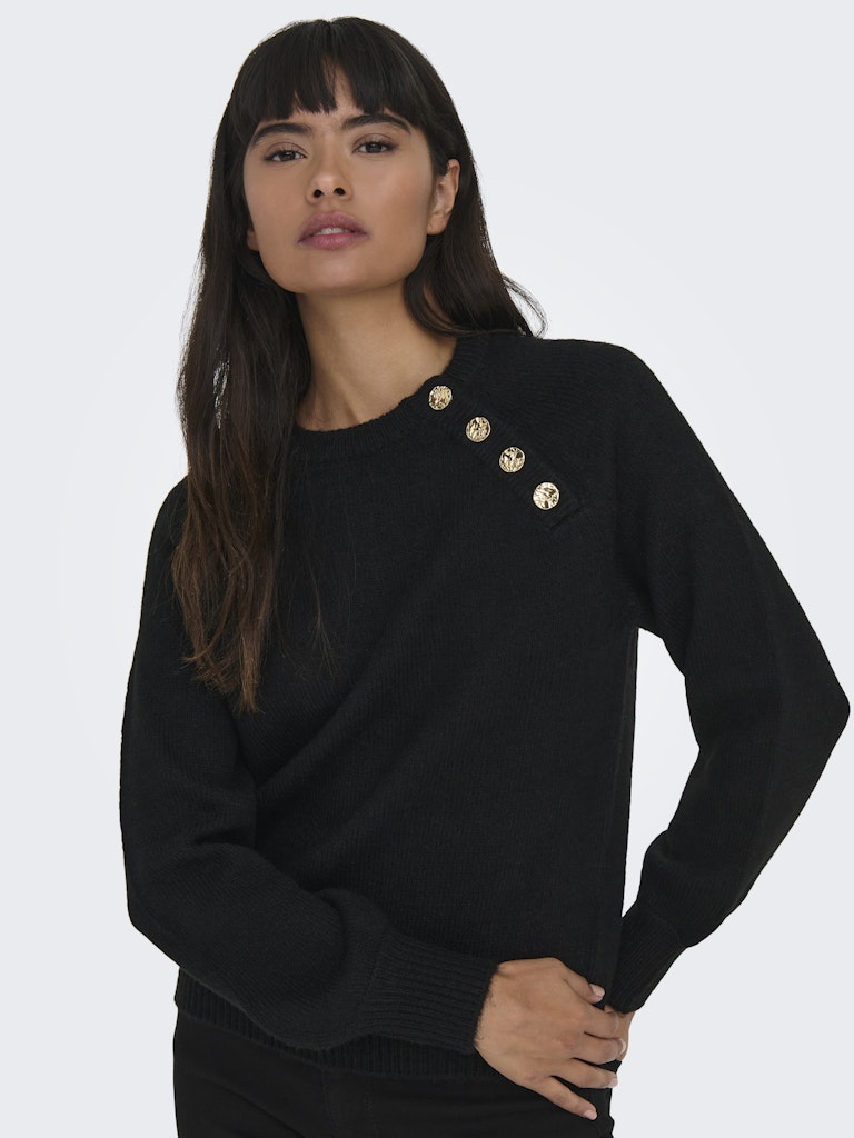 Onlemma Life Ls Button Oneck Knt Noos - Zwart
