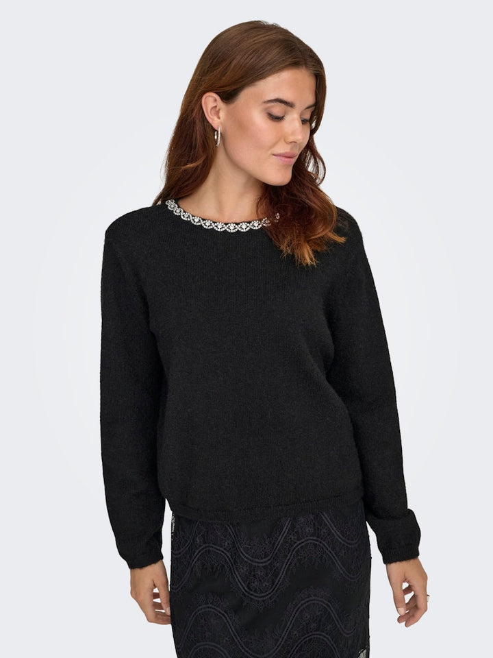 Jdyalva Life L/s Embellish Pullover Knt - Zwart