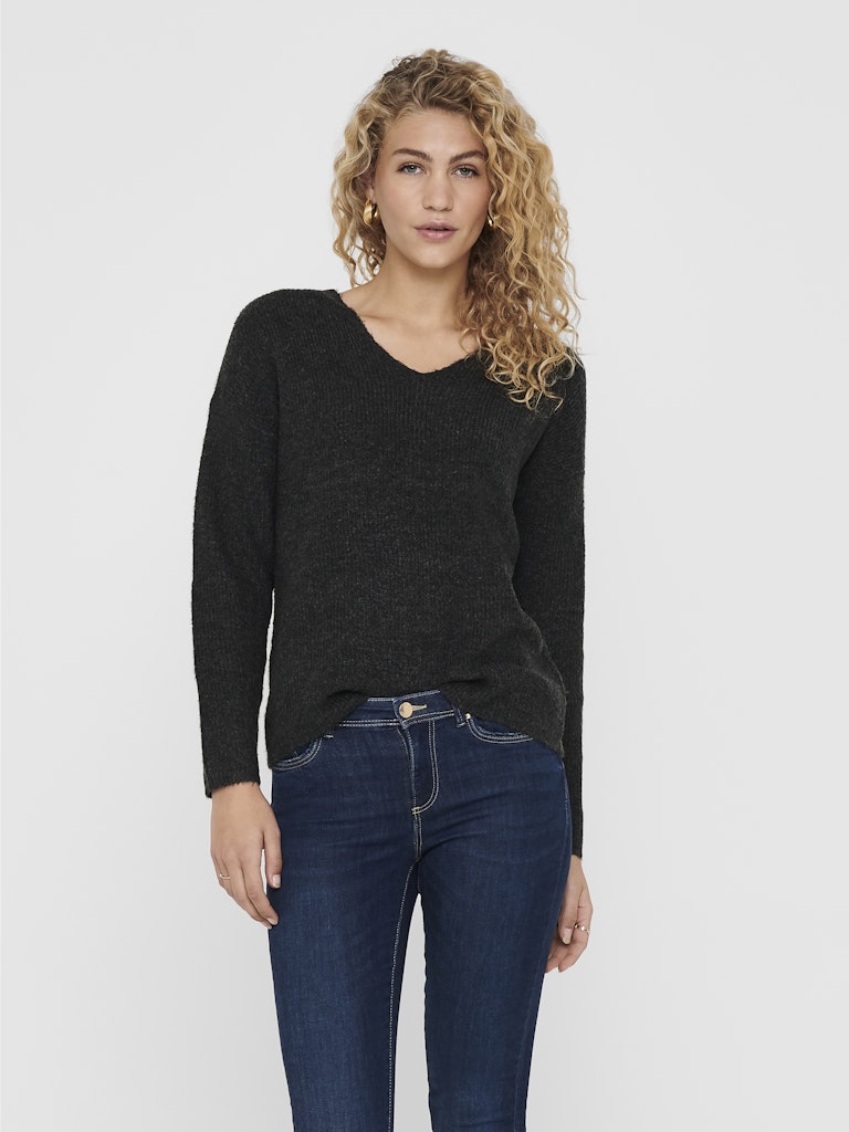 Onlcamilla V-neck L/s Pullover Knt Noos - Antraciet