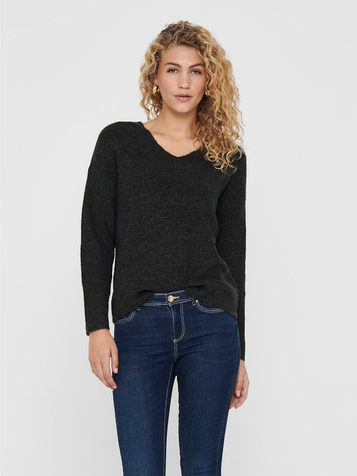 Onlcamilla V-neck L/s Pullover Knt Noos - Antraciet