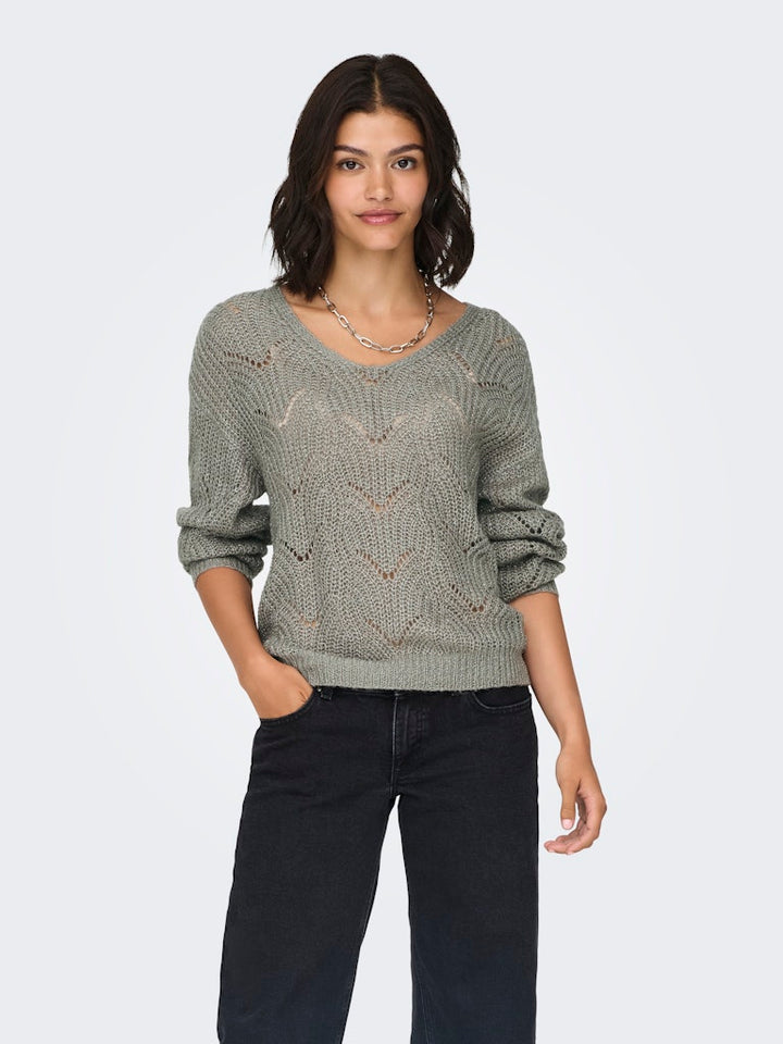 Jdybadut L/s V-neck Struc Glitt Pull Knt - Grijs Melee