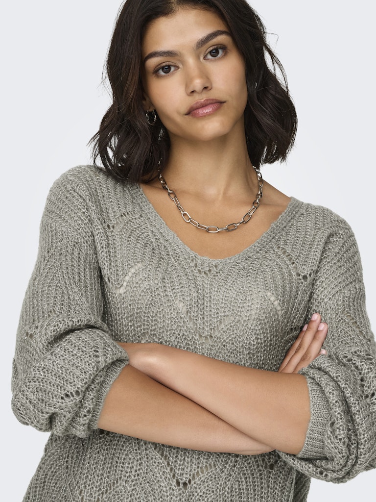 Jdybadut L/s V-neck Struc Glitt Pull Knt - Grijs Melee