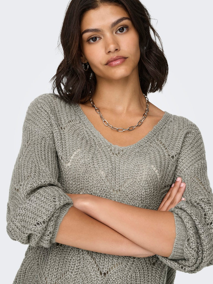 Jdybadut L/s V-neck Struc Glitt Pull Knt - Grijs Melee