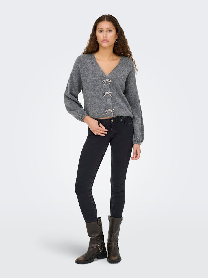 Onldonna Ls Bow V-neck Knt - Grijs Melee