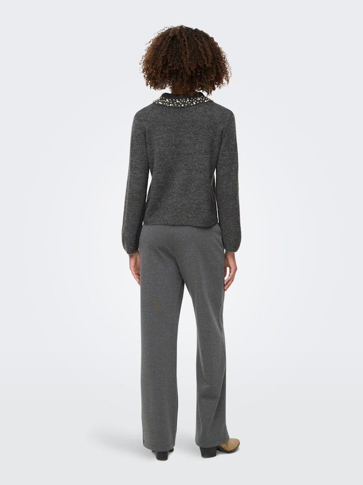 Jdyaubray Life L/s Pearl Collar Pull Knt - Grijs Melee