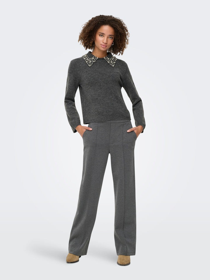 Jdyaubray Life L/s Pearl Collar Pull Knt - Grijs Melee