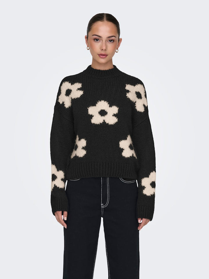 Jdykilian Flower L/s Pullover Knt - Zwart Dessin