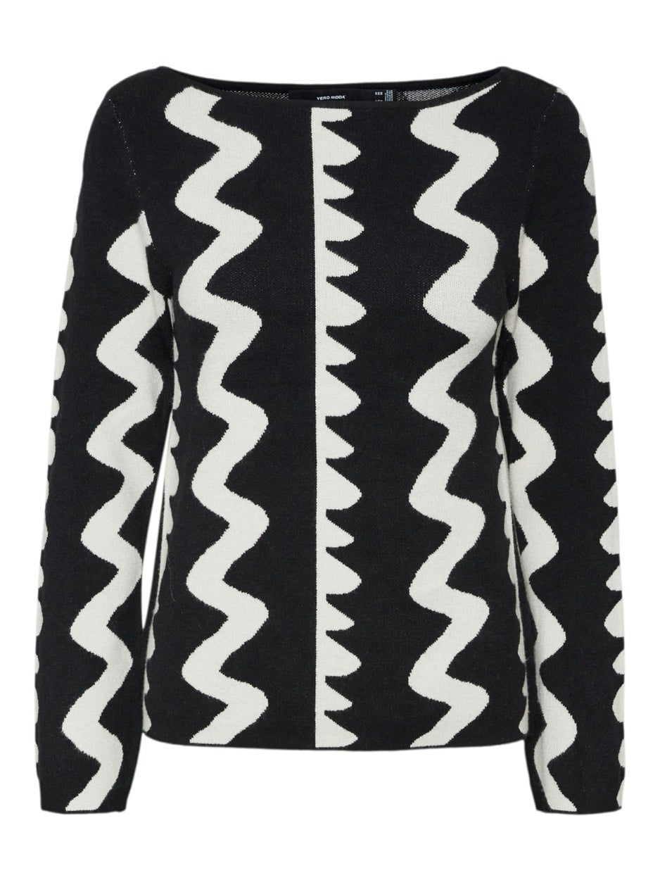 Vmbronze Art Ls Boatneck Pullover - Zwart Dessin