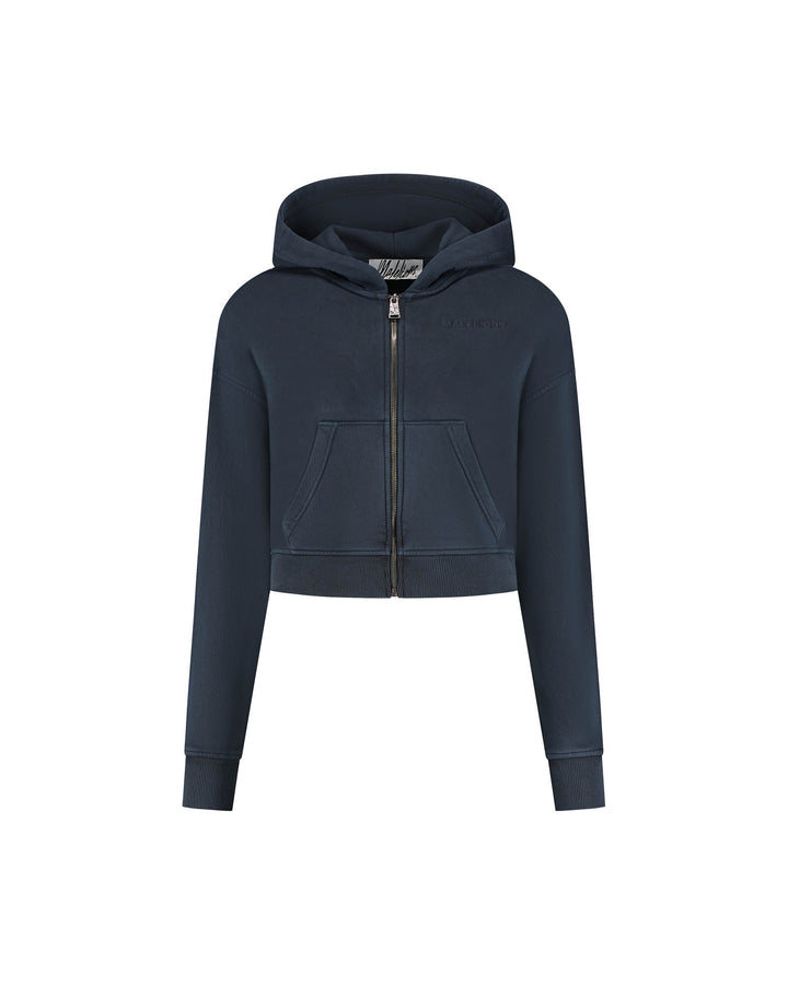 Cropped Zip Hoodie - Navy