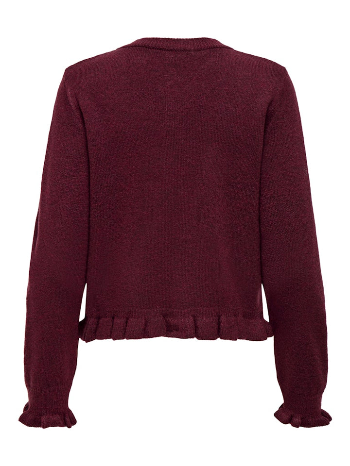 Jdyletty L/s On Frill Cardigan Knt Noos - Bordeaux