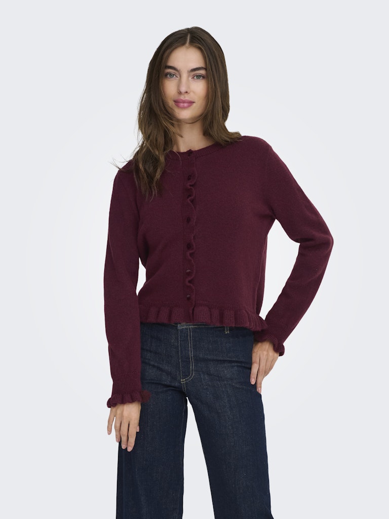 Jdyletty L/s On Frill Cardigan Knt Noos - Bordeaux