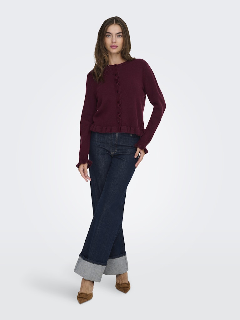 Jdyletty L/s On Frill Cardigan Knt Noos - Bordeaux