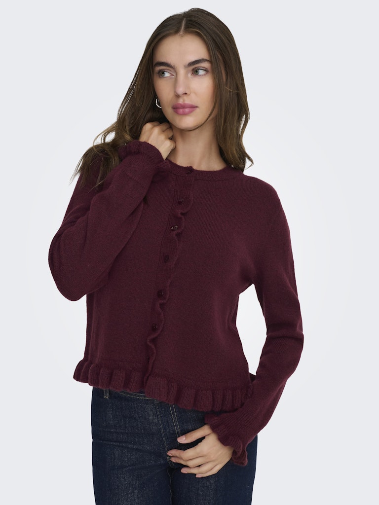 Jdyletty L/s On Frill Cardigan Knt Noos - Bordeaux