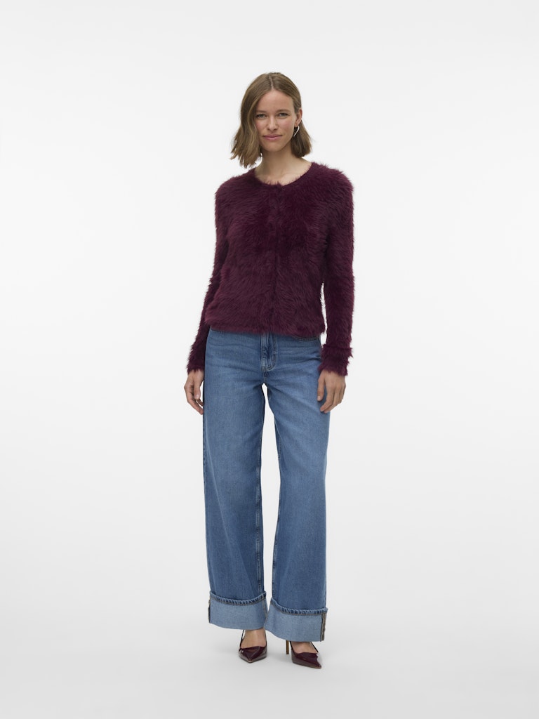 Vmfluffy Ls O-neck Cardigan - Bordeaux