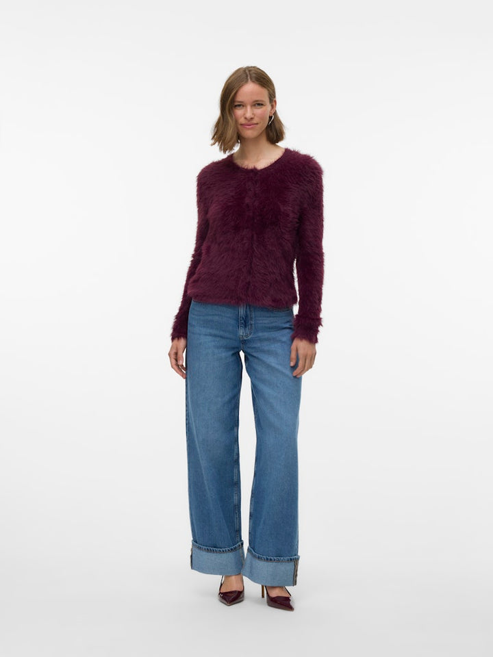 Vmfluffy Ls O-neck Cardigan - Bordeaux