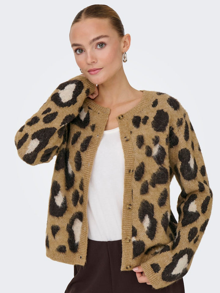 Jdykayla Life L/s Jacq O-neck Cardi Knt - Bruin Dessin
