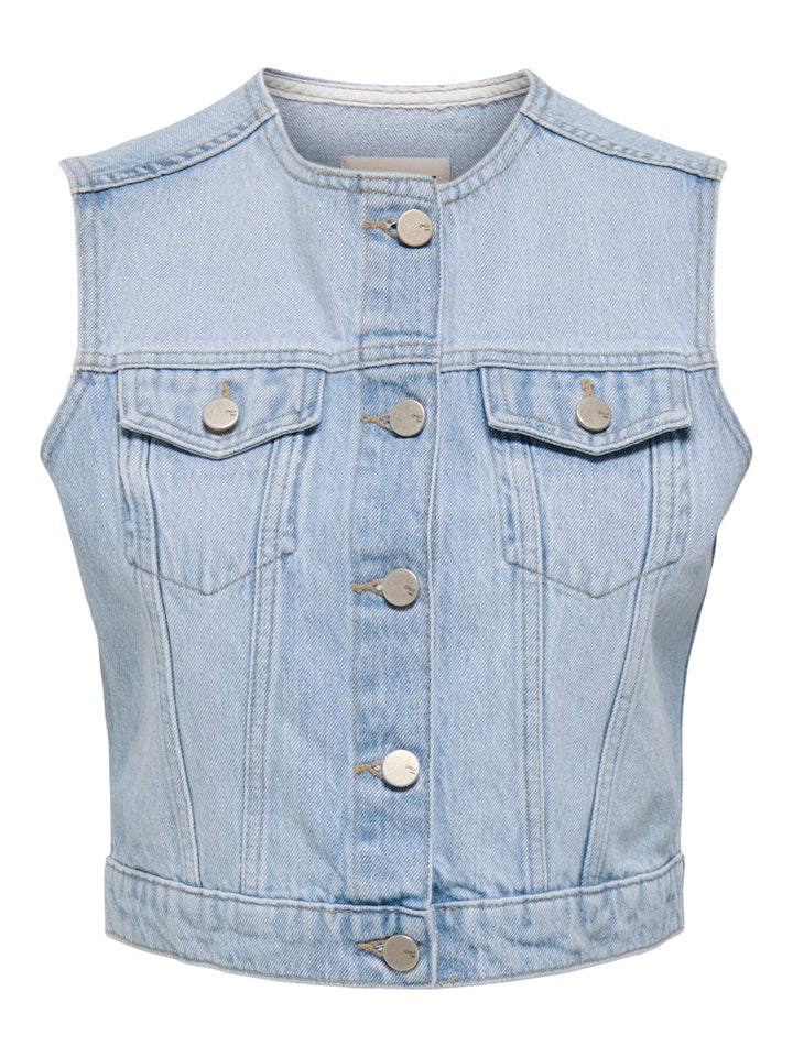Onlfeliz Dnm Waistcoat Round Collar Tai - Blue Denim