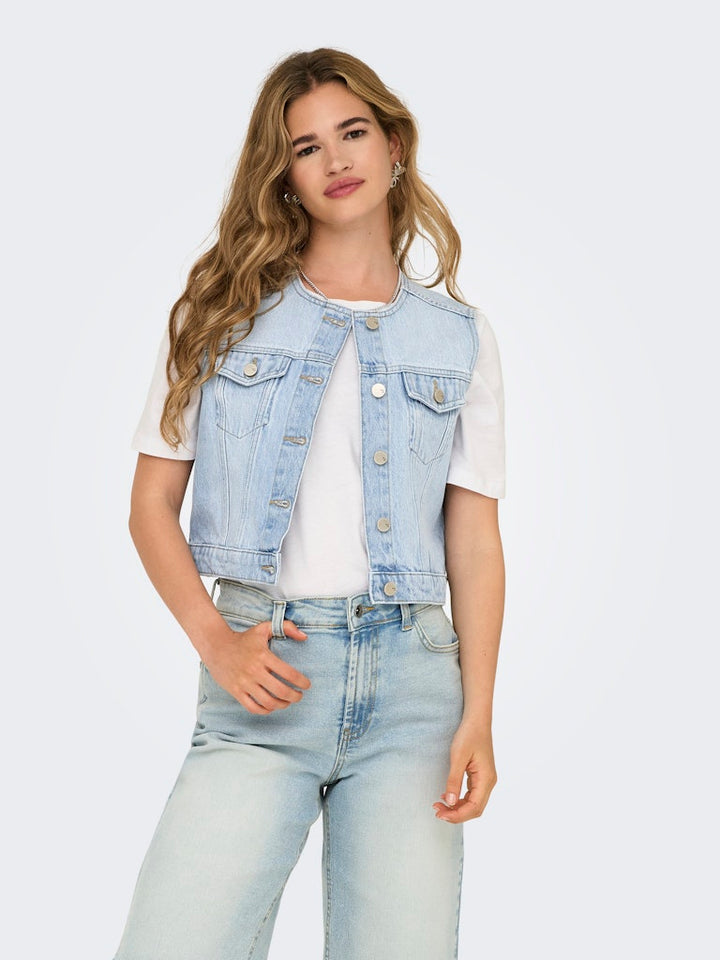 Onlfeliz Dnm Waistcoat Round Collar Tai - Blue Denim