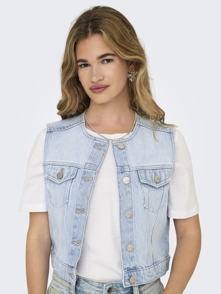 Onlfeliz Dnm Waistcoat Round Collar Tai - Blue Denim