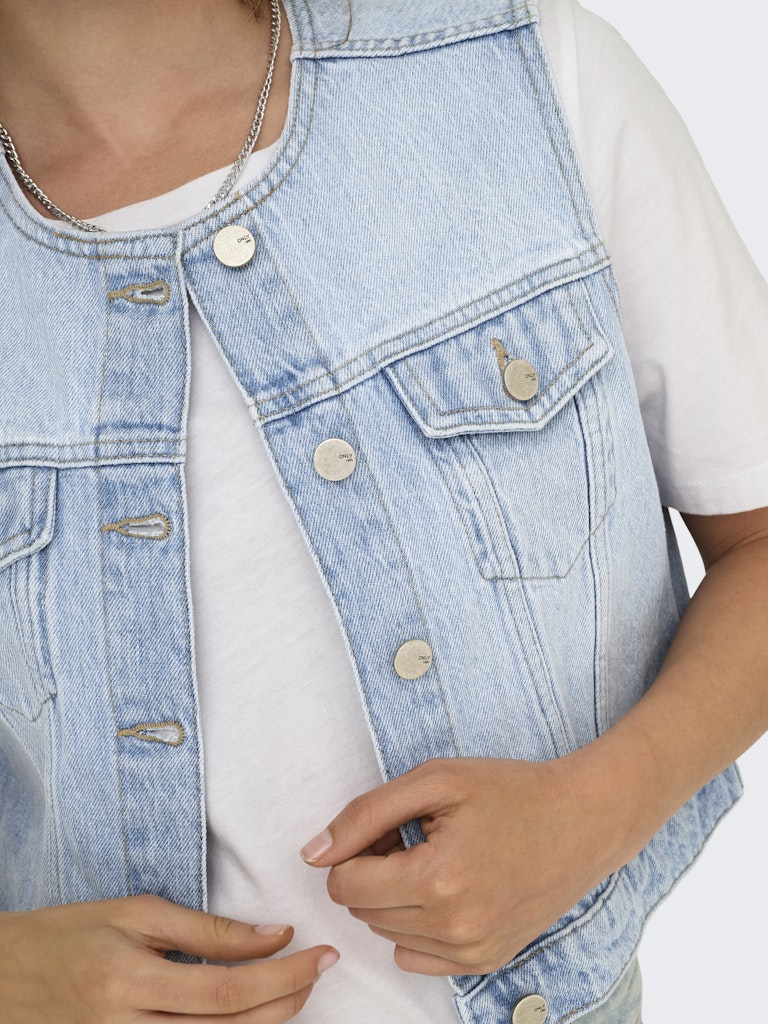 Onlfeliz Dnm Waistcoat Round Collar Tai - Blue Denim