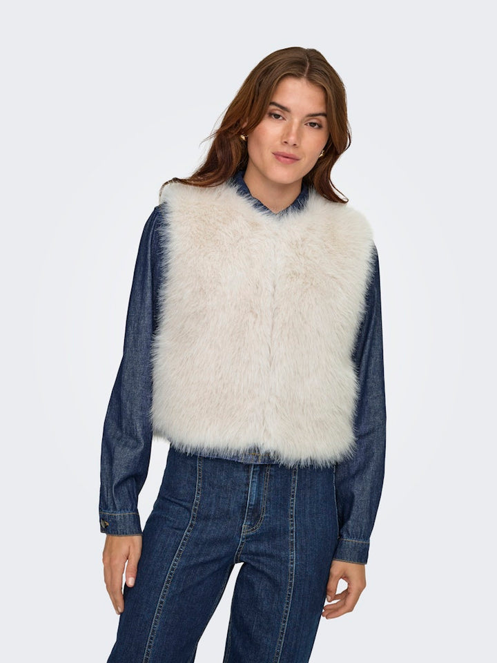 Jdyora Faux Fur Waistcoat Otw Sie - Beige