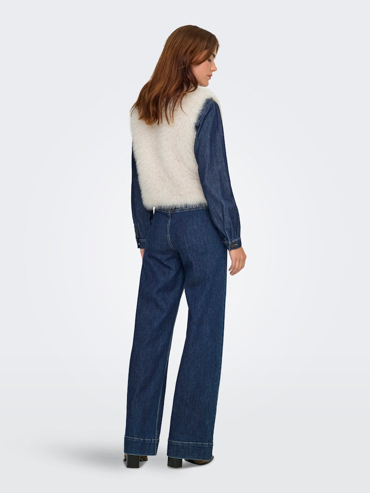 Jdyora Faux Fur Waistcoat Otw Sie - Beige