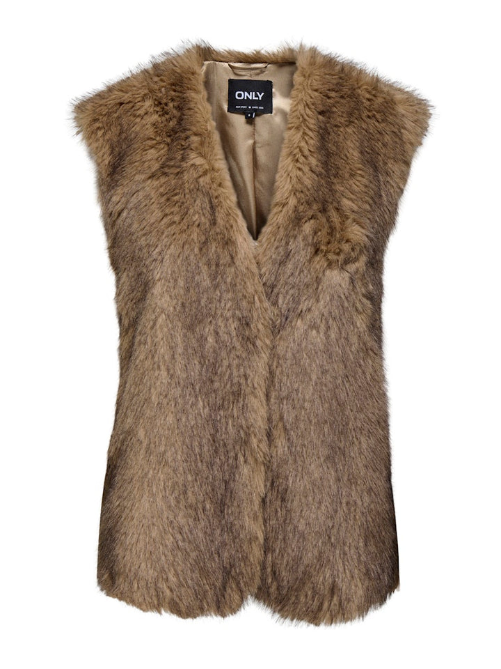 Onldawn Life Faux Fur Waistcoat Otw - Bruin Dessin