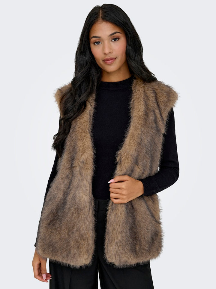 Onldawn Life Faux Fur Waistcoat Otw - Bruin Dessin