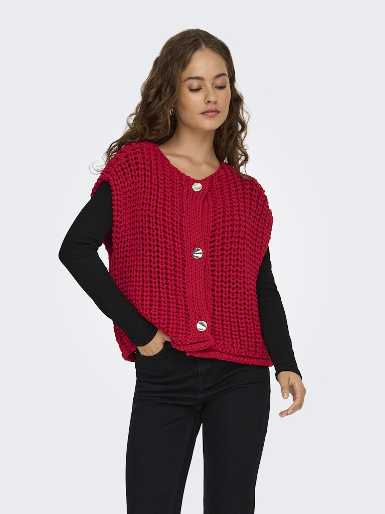 Onlchloe Ss Rib Button Vest Knt - Rood