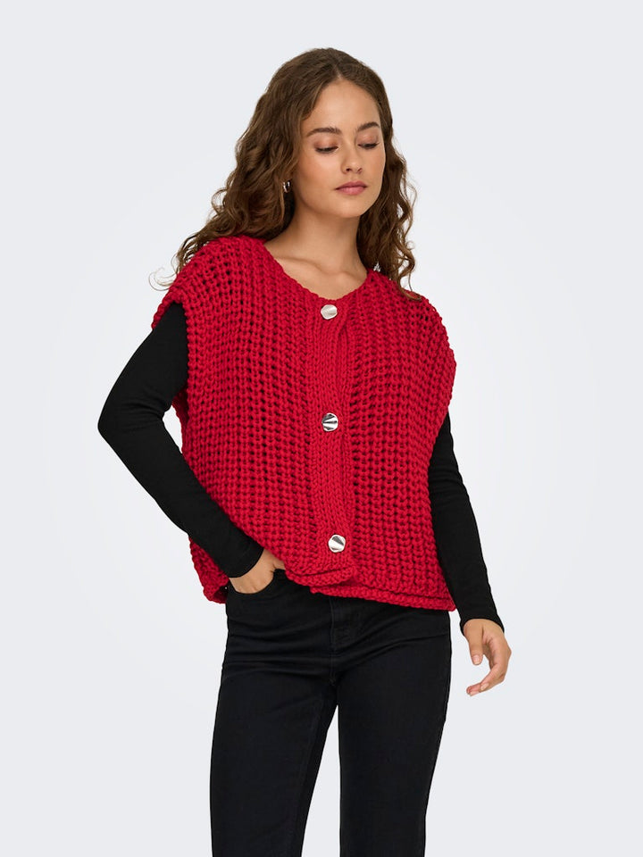 Onlchloe Ss Rib Button Vest Knt - Rood