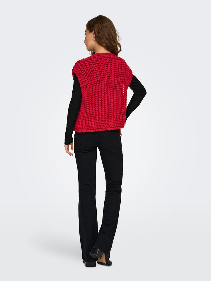 Onlchloe Ss Rib Button Vest Knt - Rood