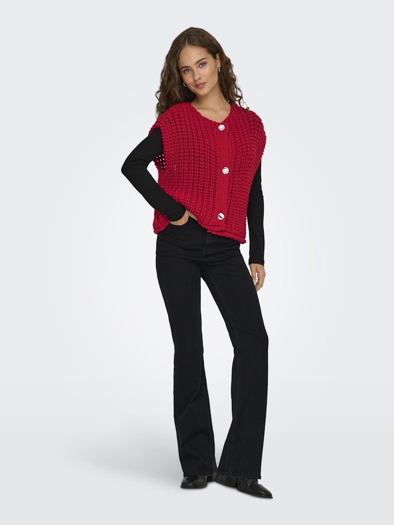 Onlchloe Ss Rib Button Vest Knt - Rood