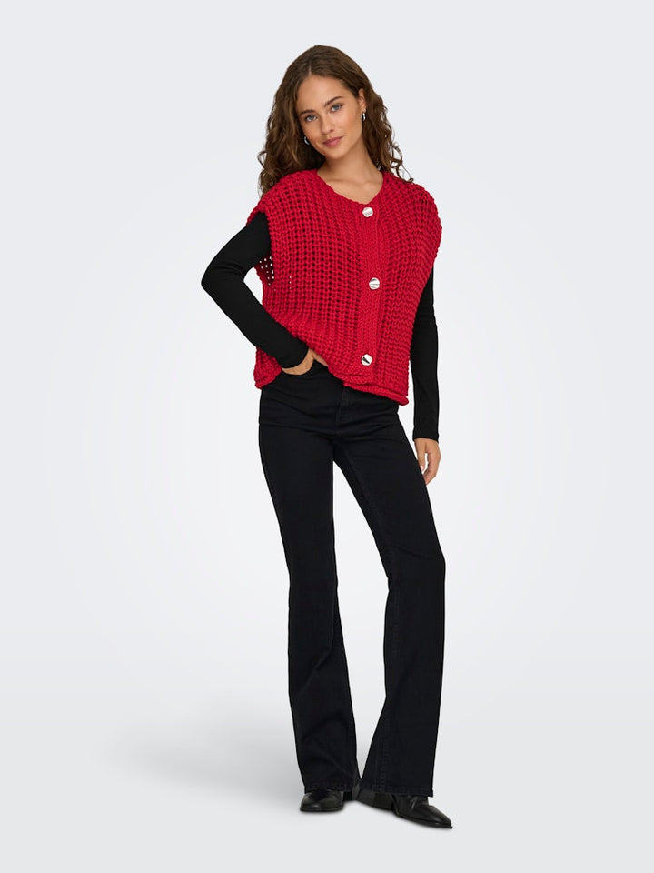 Onlchloe Ss Rib Button Vest Knt - Rood