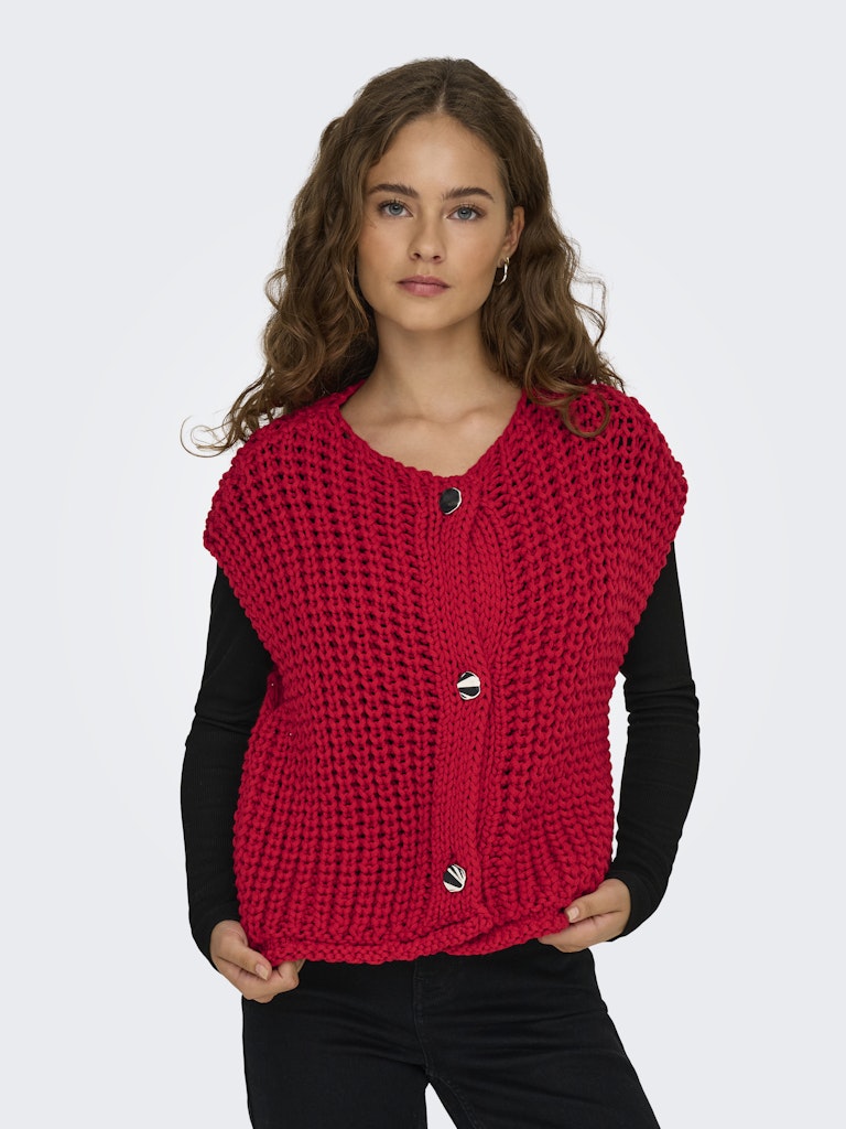 Onlchloe Ss Rib Button Vest Knt - Rood
