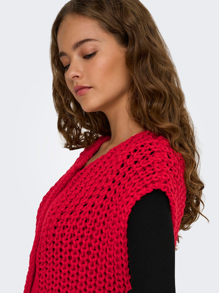 Onlchloe Ss Rib Button Vest Knt - Rood