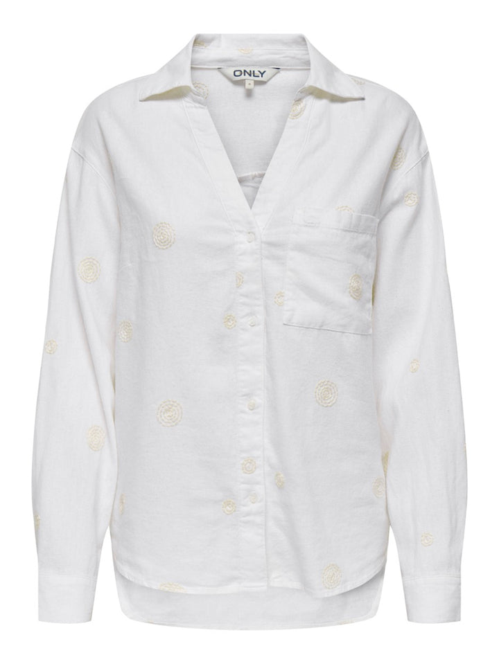 Onlcaro L/s Linen Bl Emb Shirt Cc P - Off-white