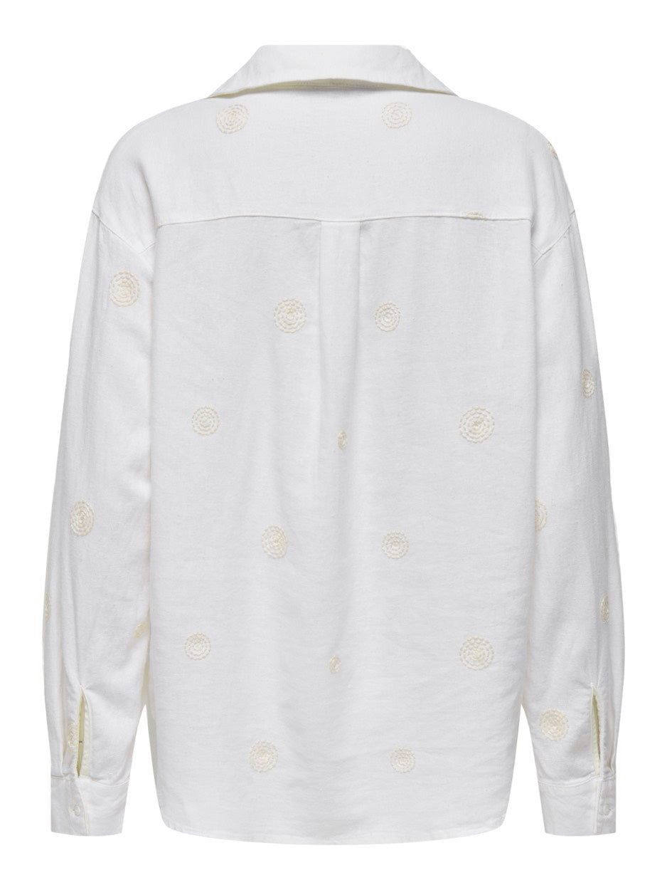 Onlcaro L/s Linen Bl Emb Shirt Cc P - Off-white