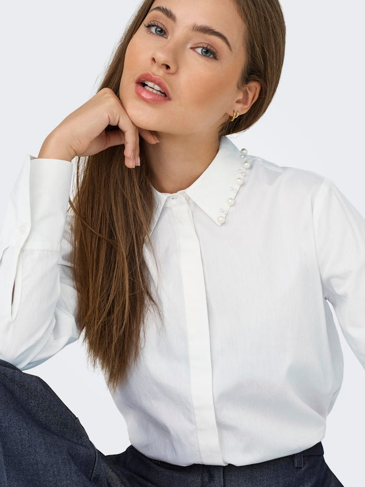 Jdylula L/s Pearl Detail Shirt Wvn - Off-white