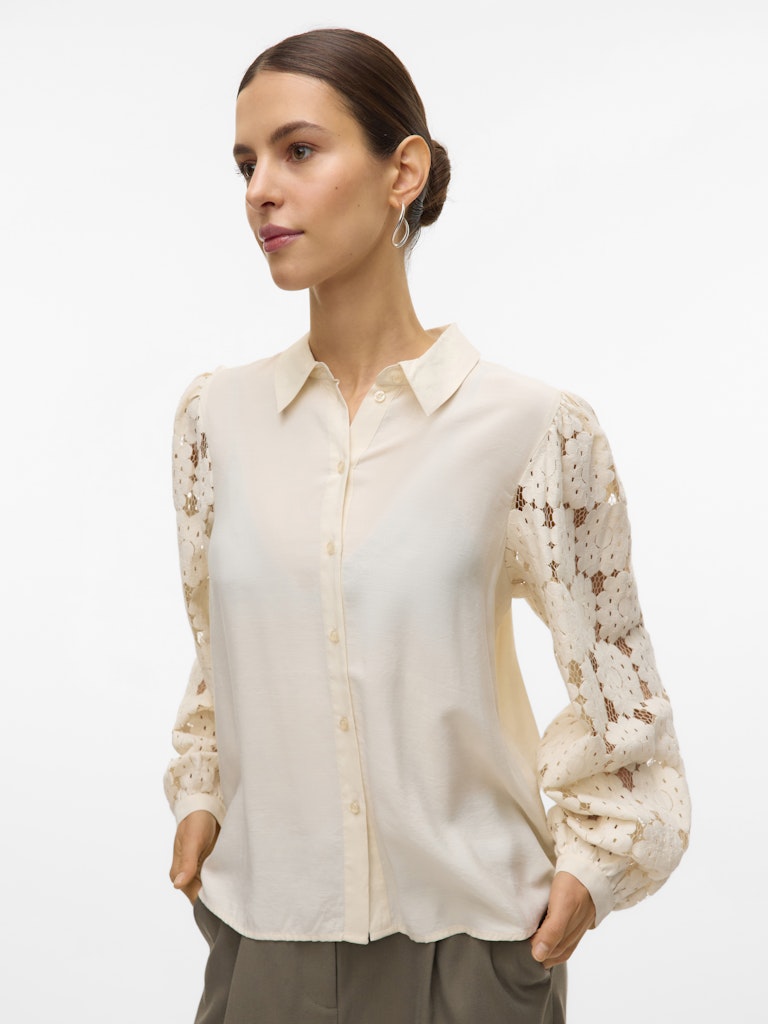 Vmfabena L/s Shirt Wvn Btq Ga - Beige