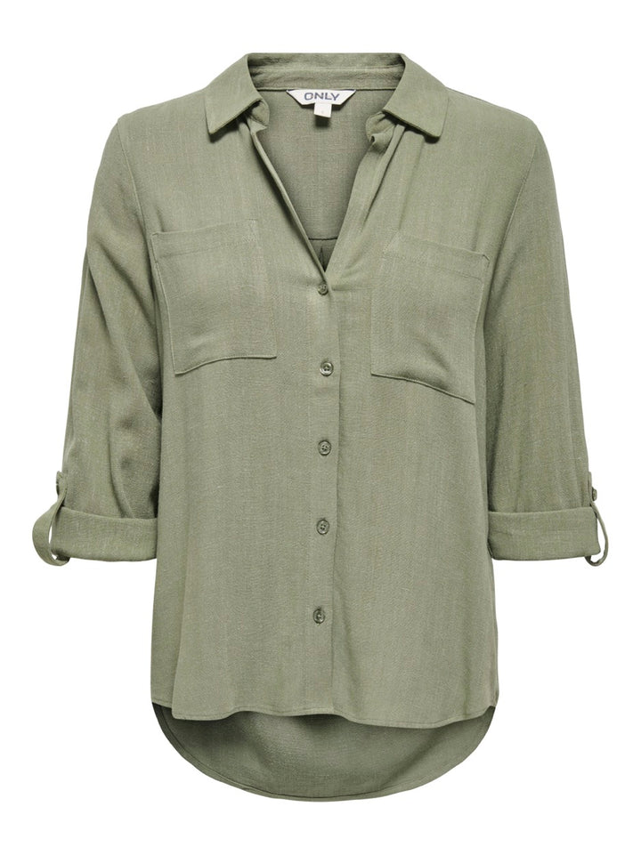 Onlyasmin-siesta Ls Linen Bl Shirt - Army