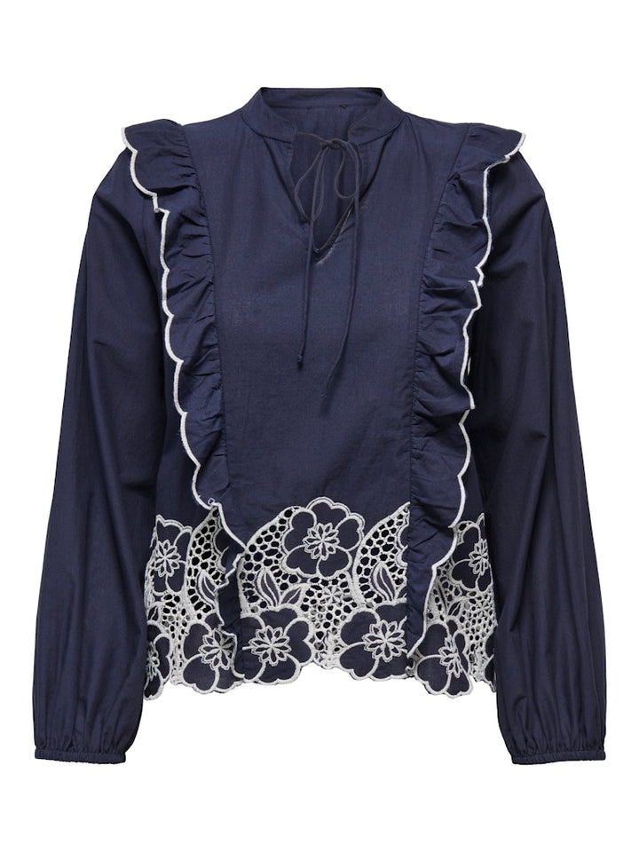 Jdyholly L/s Emb Top Wvn Exp - Blauw