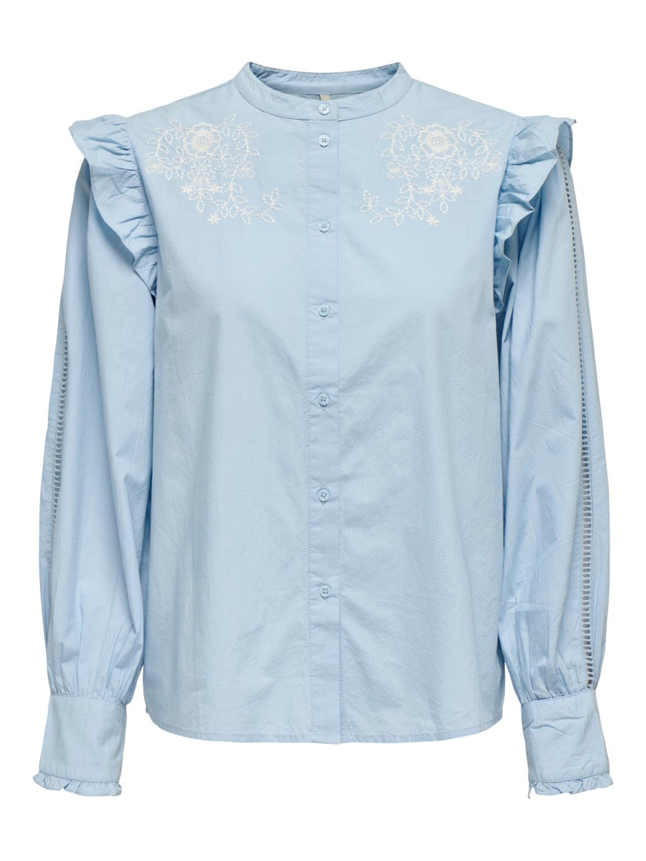 Onlsimm L/s Frill Top Ptm - Lichtblauw