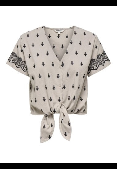 Onlsiesta Willa Emb Ss Knot But Top - Zand Dessin