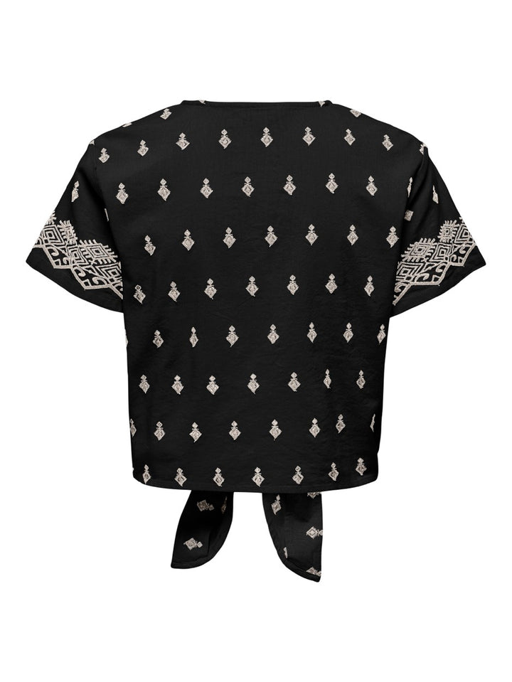 Onlsiesta Willa Emb Ss Knot But Top - Zwart Dessin