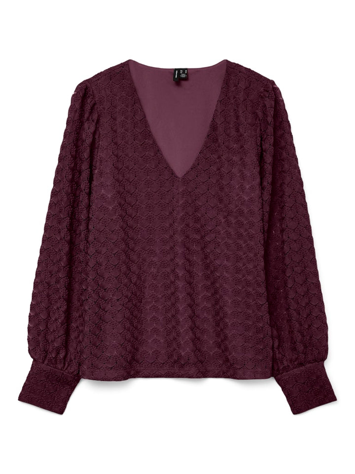 Vmbecca Ls V-neck Lace Top Jrs Noos - Bordeaux