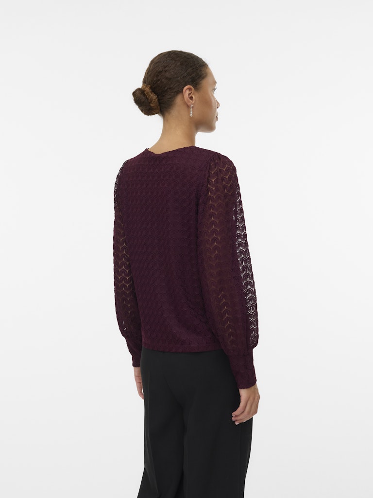 Vmbecca Ls V-neck Lace Top Jrs Noos - Bordeaux